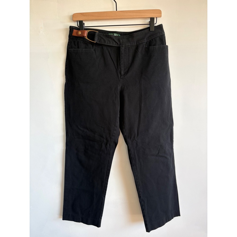Lauren Ralph Lauren Petite Black Trousers Leather D-Ring Buckle quiet luxury 10P